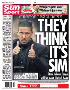 Simeone foi capa de jornal inglês