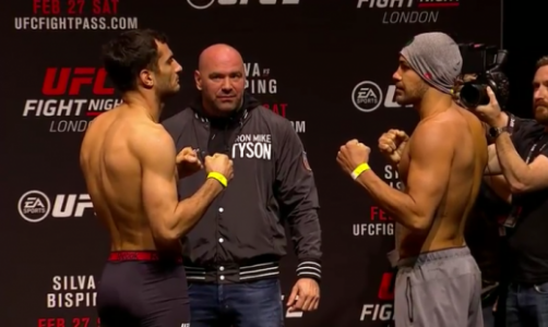 Thales encara Mousasi em pesagem (FOTO: Reprodução)