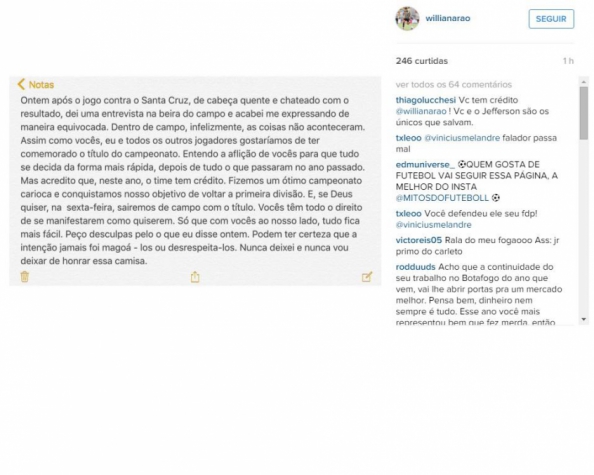 Arão pediu desculpas a alvinegros