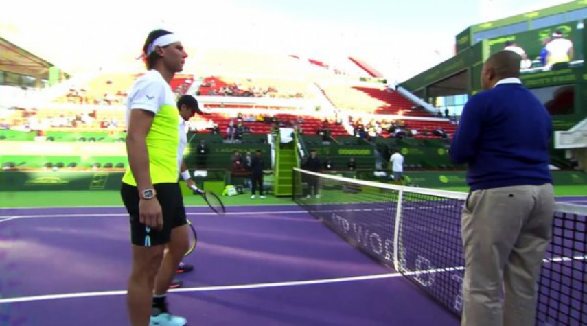 Rafael Nadal, Fernando Verdasco e Carlos Bernardes no ATP de Doha - Foto: Reprodução TV