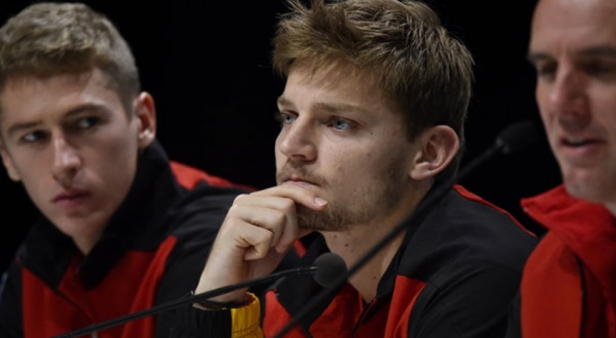 David Goffin na coletiva da final da Copa Davis. Crédito: Paul Zimmer