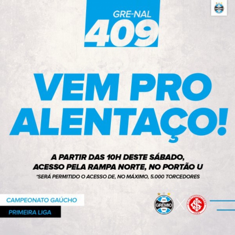 Grêmio convocou a torcida para o "alentaço" antes do Grenal 409 (Foto: Reprodução/Grêmio)