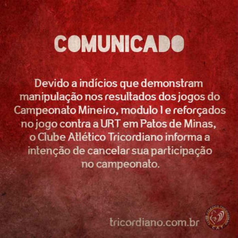 Tricordiano comunicado (Foto: Facebook / Tricordiano)