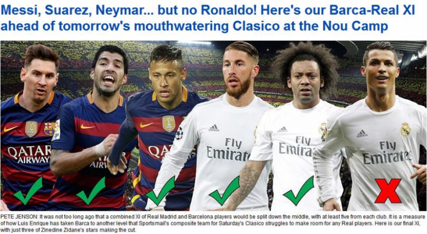 Cristiano Ronaldo ficou de fora (Foto: Reprodução/ Site do jornal Daily Mail)