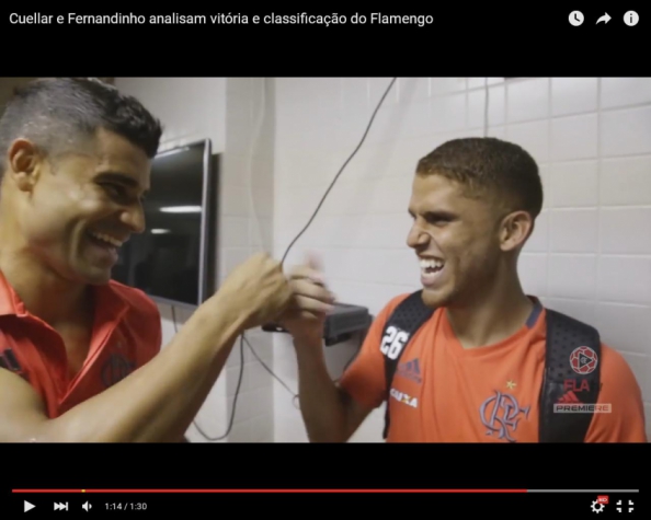 Ederson brinca com Cuéllar (Reprodução / TV Fla)