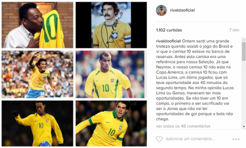 Rivaldo deixa mensagem em rede social (Foto: Reprodução / Instagram)