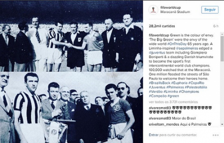 Fifa homenageia Palmeiras Copa Rio (Foto: Divulgação/Instagram)