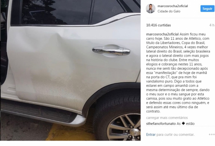 Carro de Marcos Rocha é depredado (Foto; Reprodução / Instagram)