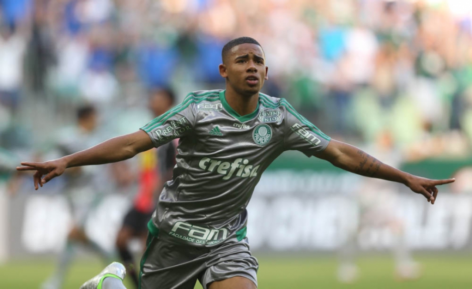 Gabriel Jesus festeja no Allianz Parque (foto: Cesar Greco/Ag Palmeiras)