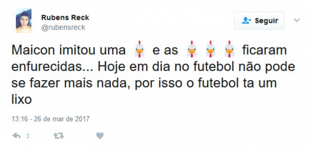 Maicon foi punido com amarelo após imitar uma galinha na comemoração do gol. Na web, internautas criticaram punição e comentaram sobre o gesto do zagueiro tricolor.
