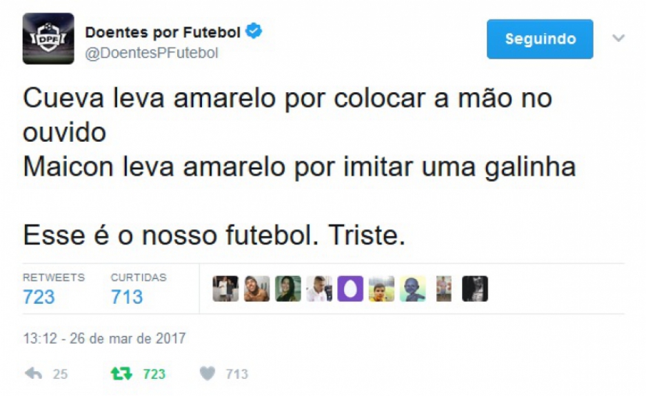Maicon foi punido com amarelo após imitar uma galinha na comemoração do gol. Na web, internautas criticaram punição e comentaram sobre o gesto do zagueiro tricolor.