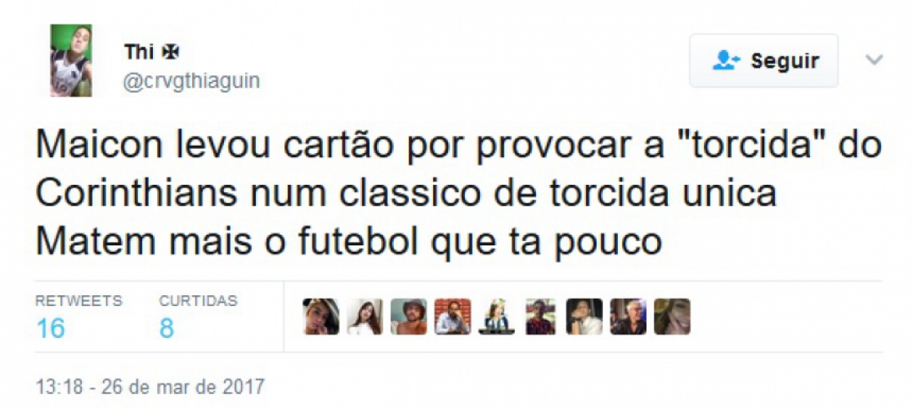 Maicon foi punido com amarelo após imitar uma galinha na comemoração do gol. Na web, internautas criticaram punição e comentaram sobre o gesto do zagueiro tricolor.