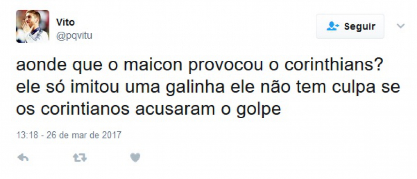 Maicon foi punido com amarelo após imitar uma galinha na comemoração do gol. Na web, internautas criticaram punição e comentaram sobre o gesto do zagueiro tricolor.