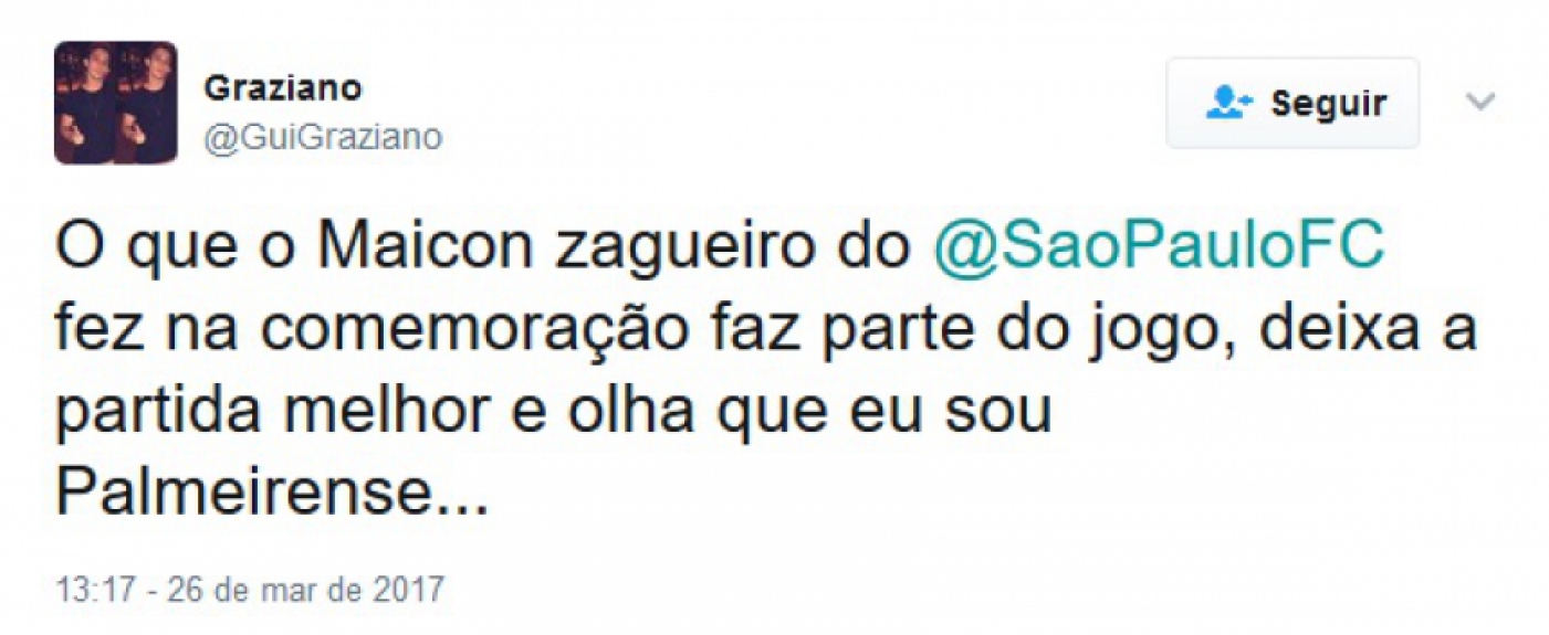 Maicon foi punido com amarelo após imitar uma galinha na comemoração do gol. Na web, internautas criticaram punição e comentaram sobre o gesto do zagueiro tricolor.