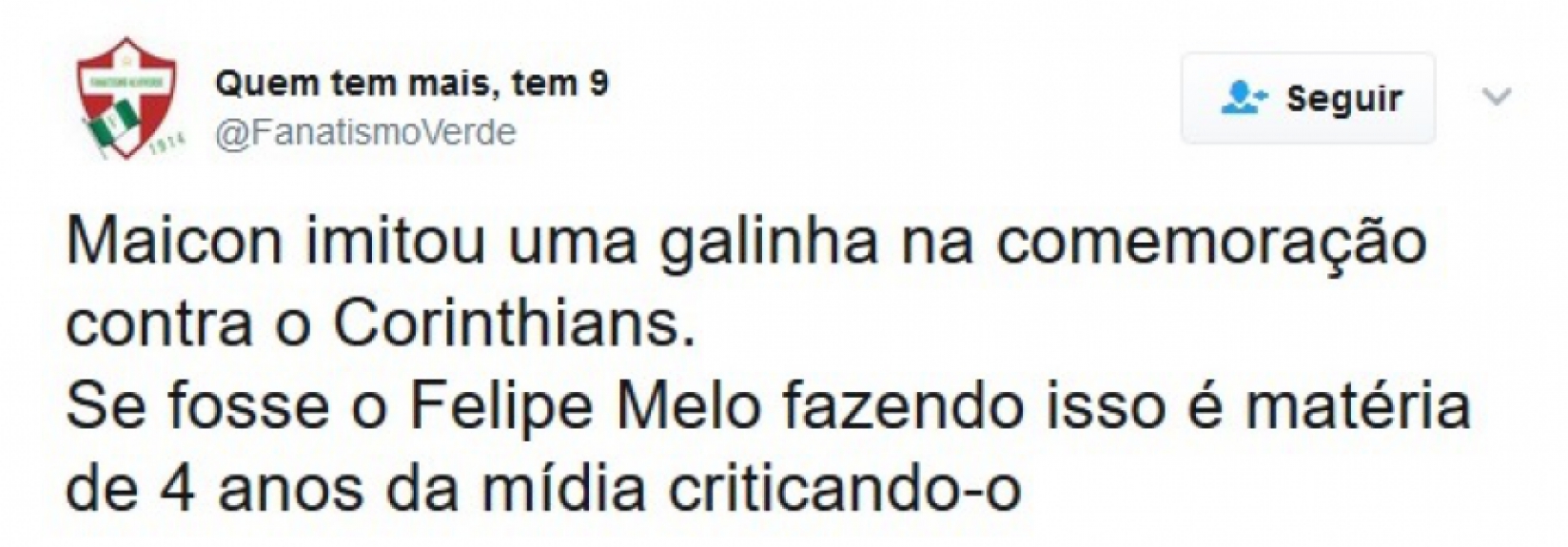 Maicon foi punido com amarelo após imitar uma galinha na comemoração do gol. Na web, internautas criticaram punição e comentaram sobre o gesto do zagueiro tricolor.