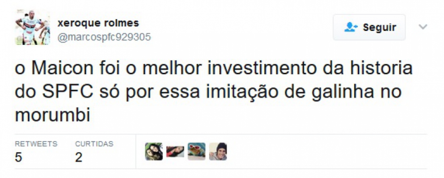 Maicon foi punido com amarelo após imitar uma galinha na comemoração do gol. Na web, internautas criticaram punição e comentaram sobre o gesto do zagueiro tricolor.