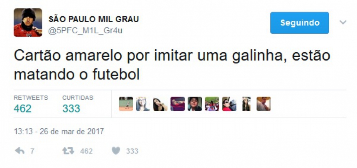 Maicon foi punido com amarelo após imitar uma galinha na comemoração do gol. Na web, internautas criticaram punição e comentaram sobre o gesto do zagueiro tricolor.
