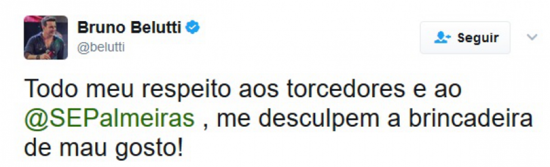 Com a repercussão negativa, Belutti apagou o post no Instagram e bloqueou a conta. No Twitter, pediu desculpas pelo ocorrido e postou um texto com justificativa