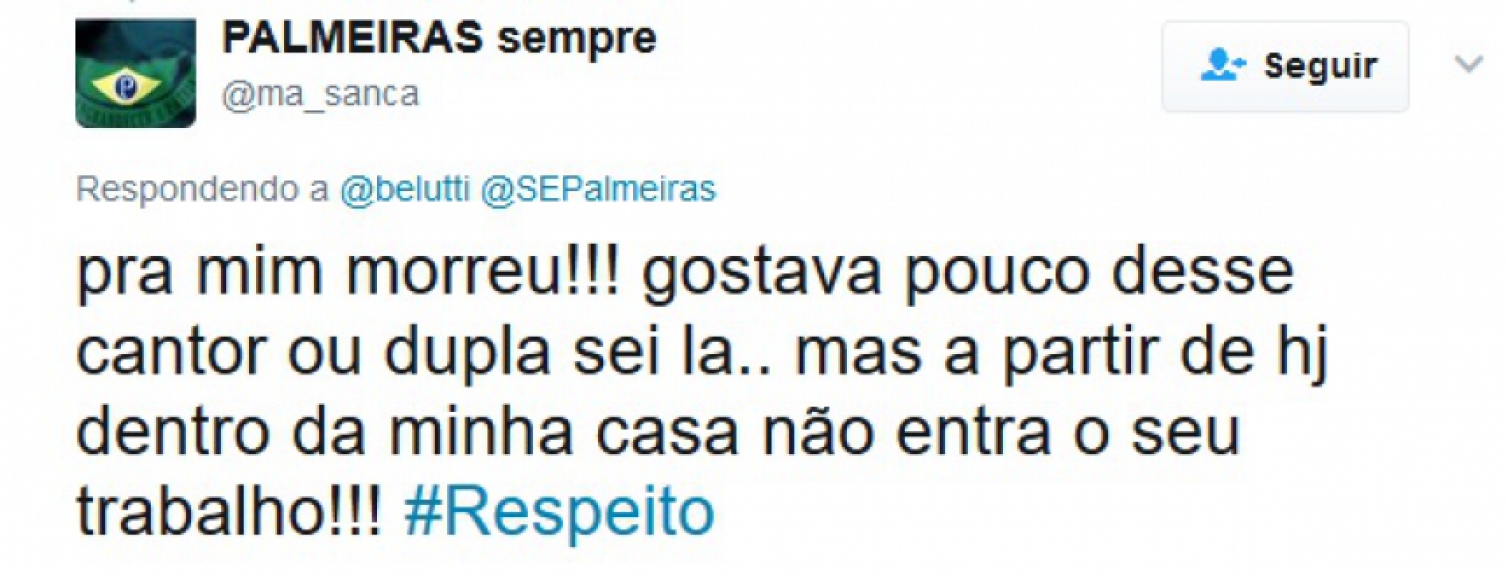Palmeirenses ficaram revoltados com o cantor Belutti