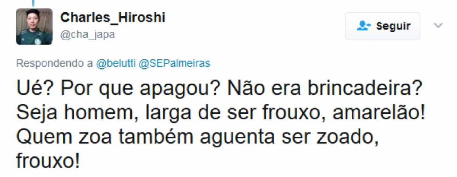 Palmeirenses ficaram revoltados com o cantor Belutti