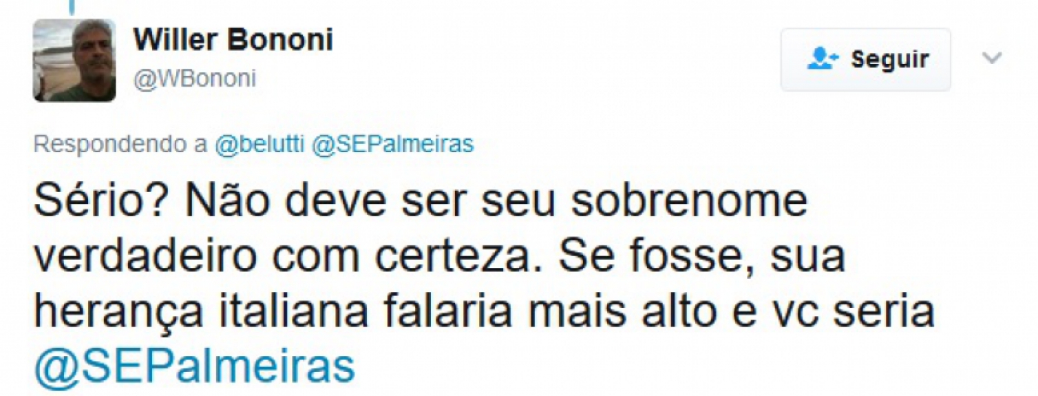 Palmeirenses ficaram revoltados com o cantor Belutti
