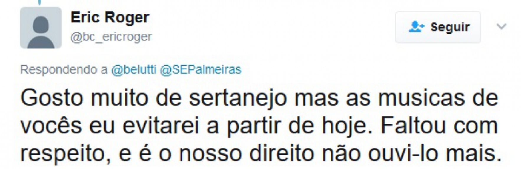 Palmeirenses ficaram revoltados com o cantor Belutti