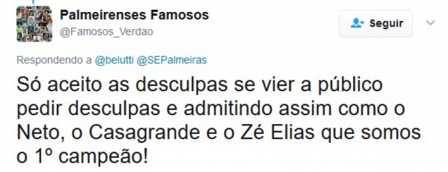 Palmeirenses ficaram revoltados com o cantor Belutti