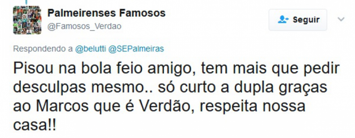 Palmeirenses ficaram revoltados com o cantor Belutti