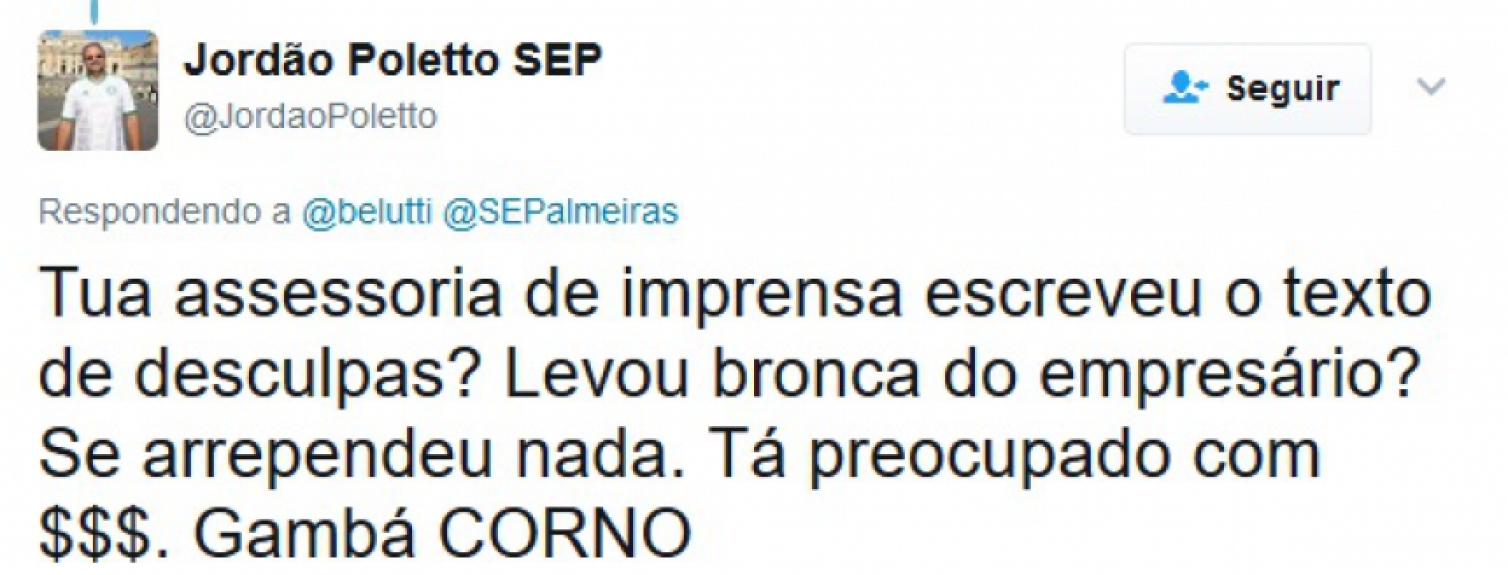 Palmeirenses ficaram revoltados com o cantor Belutti
