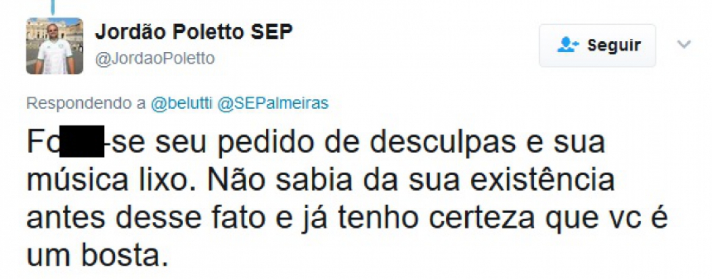 Palmeirenses ficaram revoltados com o cantor Belutti