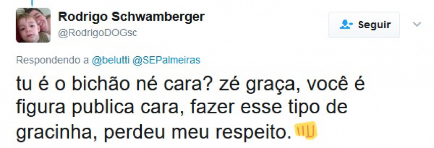 Palmeirenses ficaram revoltados com o cantor Belutti