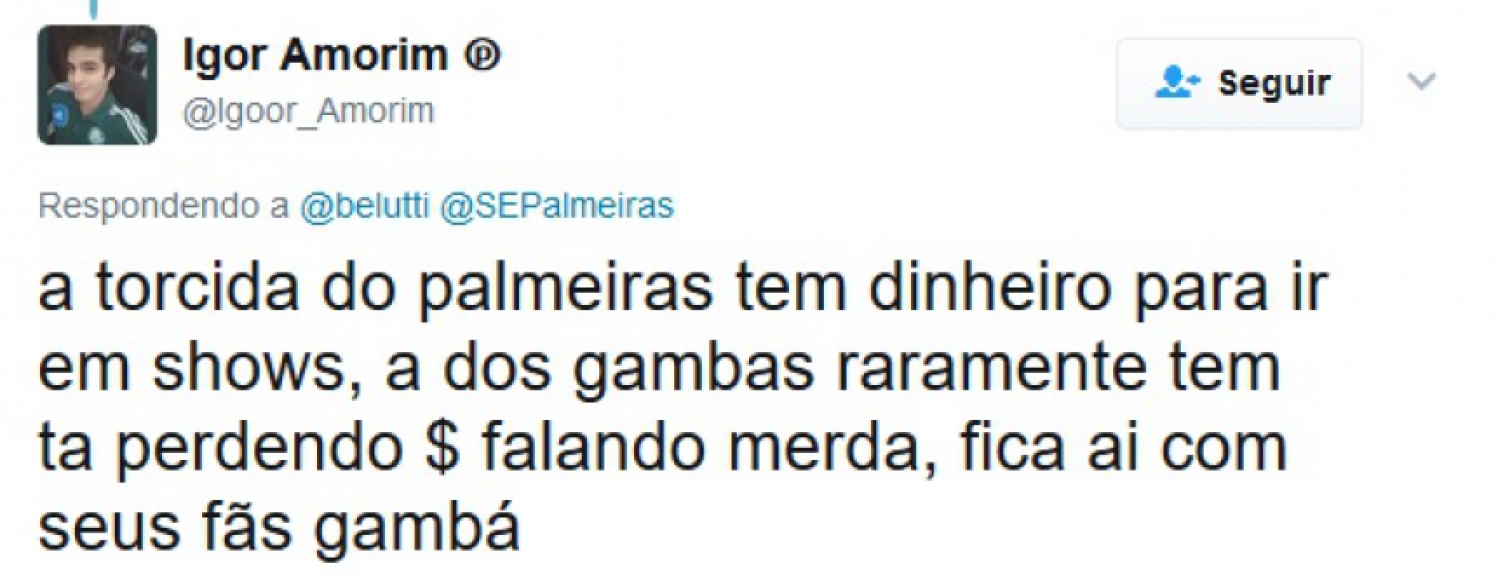 Palmeirenses ficaram revoltados com o cantor Belutti