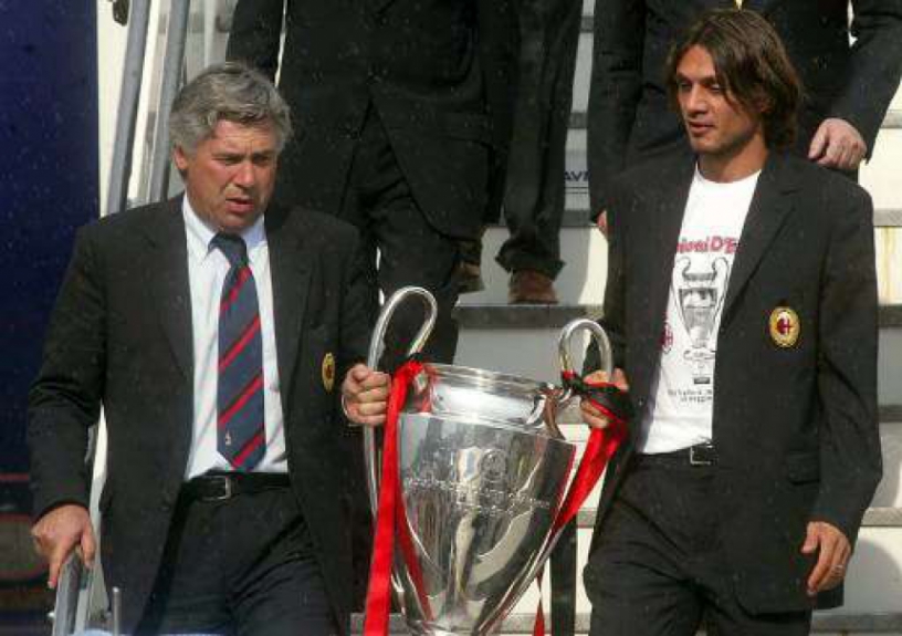 Ancelotti com Paolo Maldini