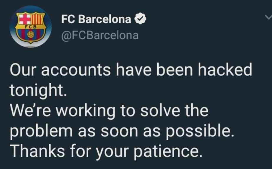 Também através das redes sociais, o Barcelona comunicou que as contas foram hackeadas e estavam trabalhando para resolver o problema