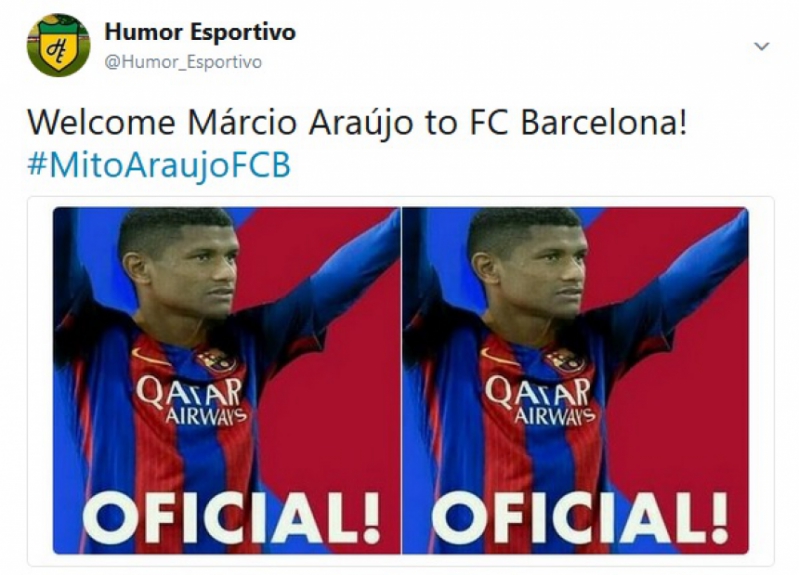 O assunto virou piada entre os brasileiros, que imaginaram o anúncio de Márcio Araújo pelo clube catalão