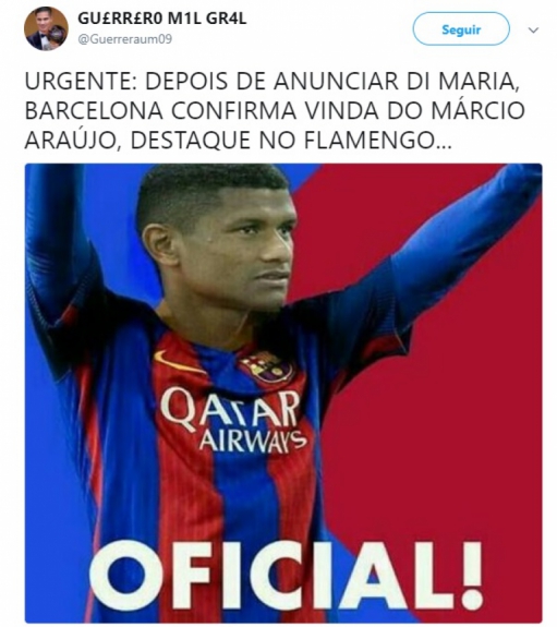 O assunto virou piada entre os brasileiros, que imaginaram o anúncio de Márcio Araújo pelo clube catalão