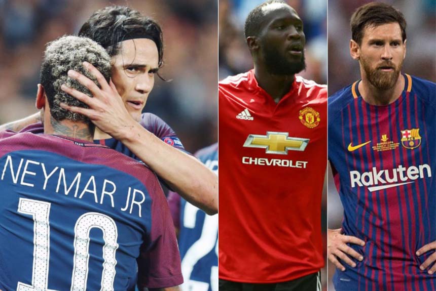Montagem - Neymar, Cavani. Lukaku e Messi