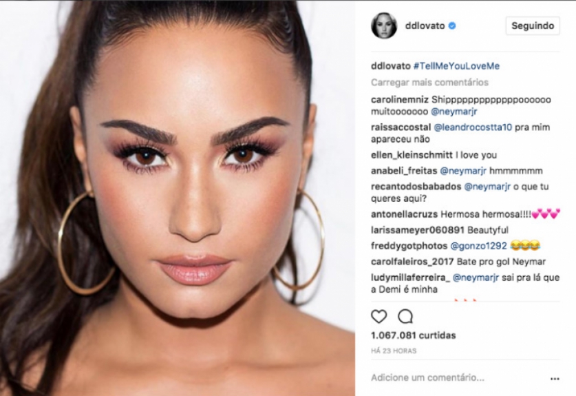 Neymar comenta em foto de Demi Lovato e fãs "shippam" casal