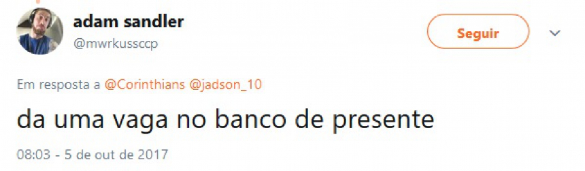 Torcedores aproveitaram post do Timão para cobrar Jadson