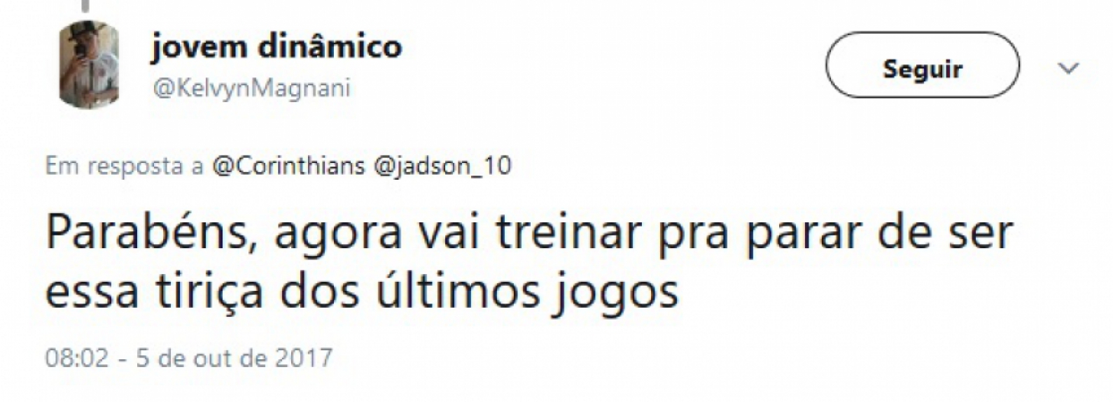 Torcedores aproveitaram post do Timão para cobrar Jadson