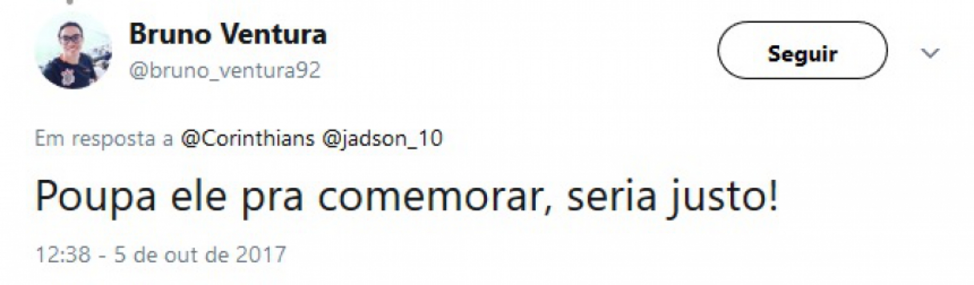 Torcedores aproveitaram post do Timão para cobrar Jadson