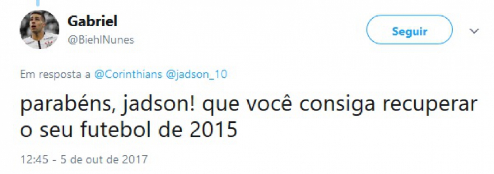Torcedores aproveitaram post do Timão para cobrar Jadson