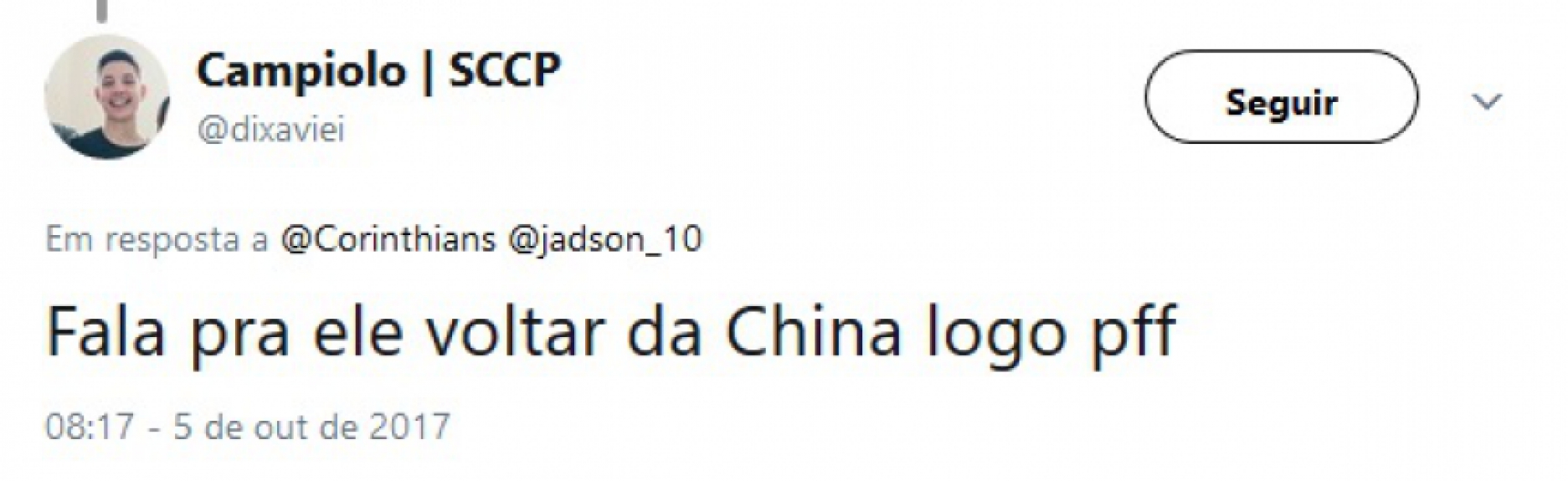 Torcedores aproveitaram post do Timão para cobrar Jadson
