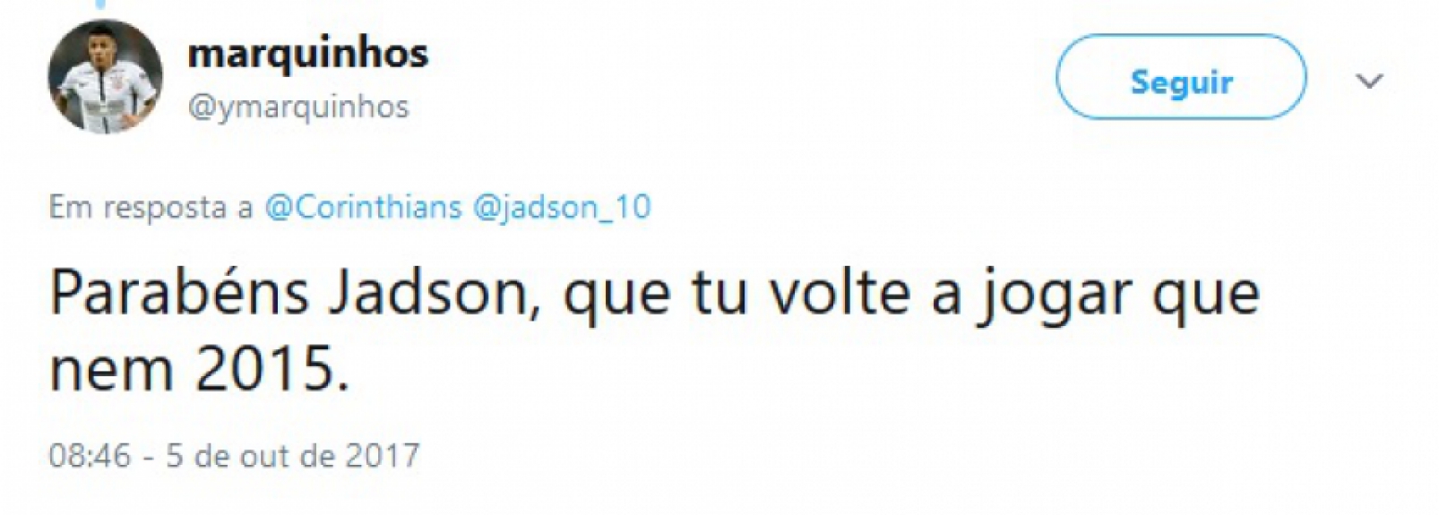 Torcedores aproveitaram post do Timão para cobrar Jadson