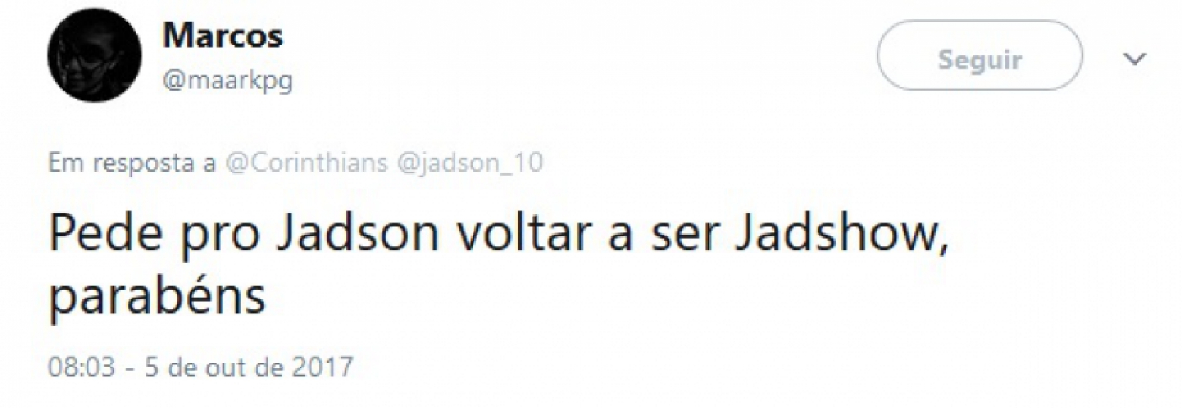 Torcedores aproveitaram post do Timão para cobrar Jadson