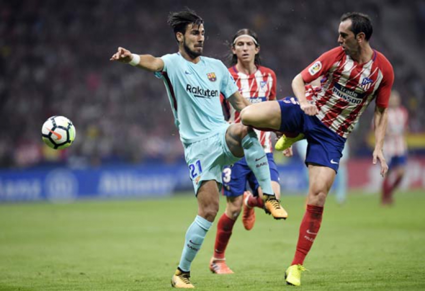 André Gomes e Godín - Atlético de Madrid x Barcelona