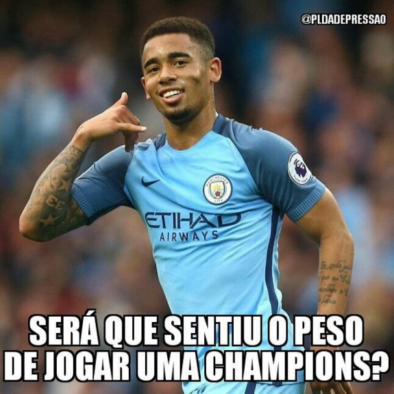 Após marcar gol na vitória do Manchester City contra o Napoli pela Champions, Jesus foi tema de brincadeiras