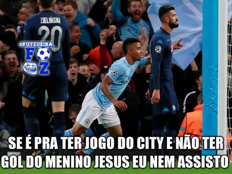 Após marcar gol na vitória do Manchester City contra o Napoli pela Champions, Jesus foi tema de brincadeiras