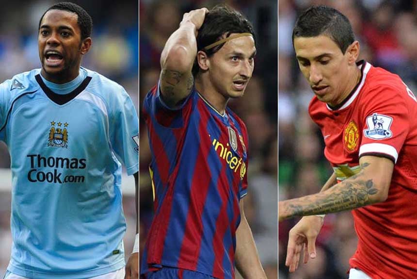 Robinho (camisa do Manchester City) + Ibrahimovic (camisa do Barcelona) + Di MarÃa (camisa do Manchester United)