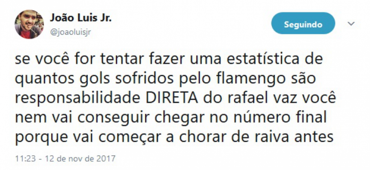 Rafael Vaz foi muito criticado nas redes sociais durante derrota para o Palmeiras